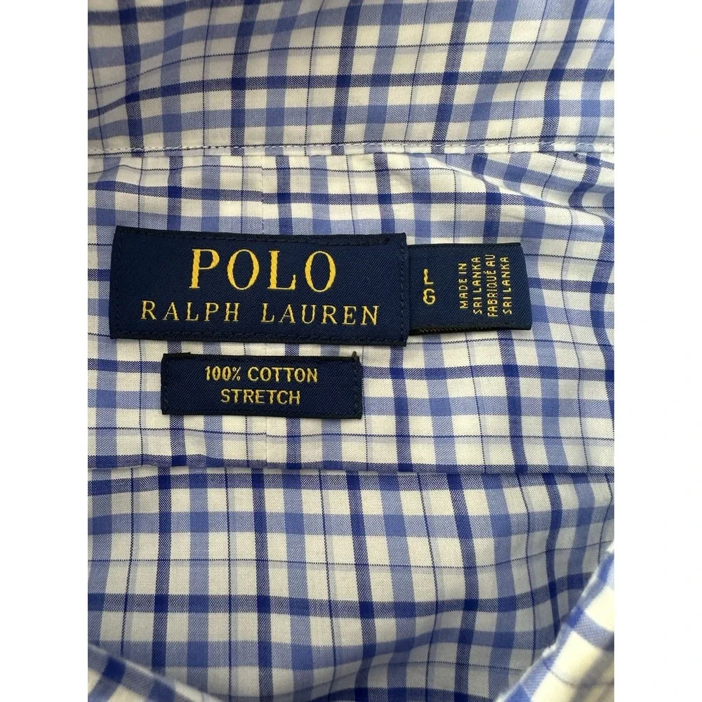 Polo Ralph Lauren Shirt Mens Large L Blue‎ Plaid Long Sleeve Cotton Pony